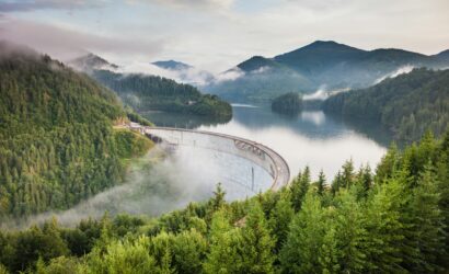 white bridge between mountains