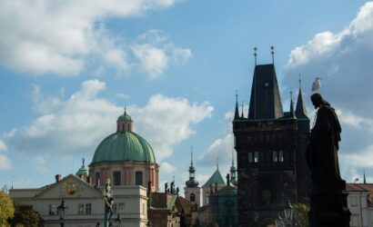 Historic european cityscape with dome and tower